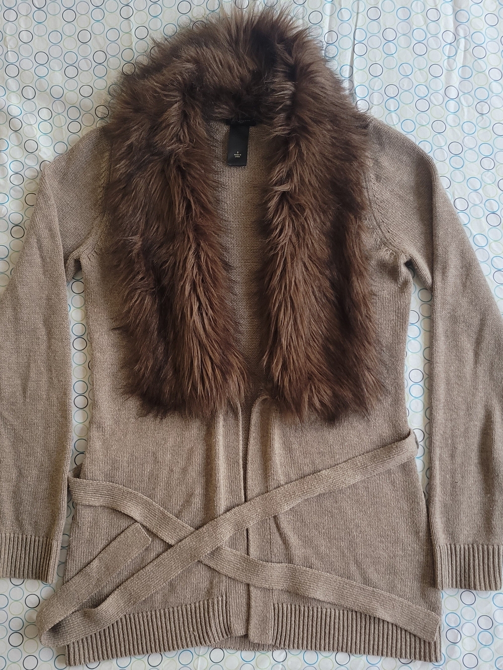 Ann Taylor Faux Fur Collar Knit Wrap Cardigan Sweater Women’s Size S